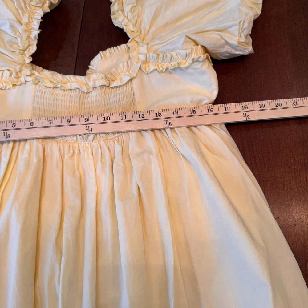 Free People Top Womens M Yellow Bubble Hem Babydoll Puff Sleeve Ruffle Smocked